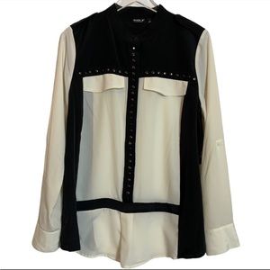Allen B. Black/Cream Studded Long Sleeve Top